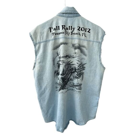 THE AMERICAN BW RALLY BIKE WEEK denim sleeveless shirt size M made in USA - Picture 7 of 13